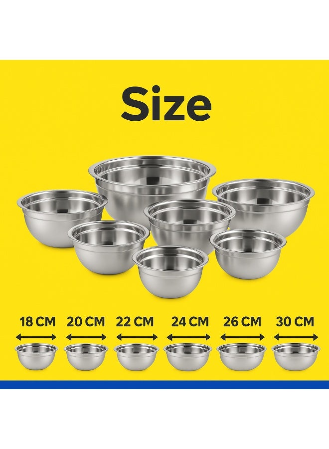 Sweet Home Steel Mixing Bowl Set 7PCS – 18, 20, 22, 24, 26, 28, 30CM | Stainless Steel Kitchen Bowl for Mixing, Serving & Cooking | Durable, Rust-Resistant, Polished Finish - Image 2