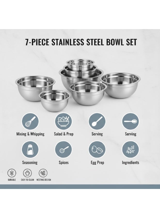 Sweet Home Steel Mixing Bowl Set 7PCS – 18, 20, 22, 24, 26, 28, 30CM | Stainless Steel Kitchen Bowl for Mixing, Serving & Cooking | Durable, Rust-Resistant, Polished Finish - Image 3