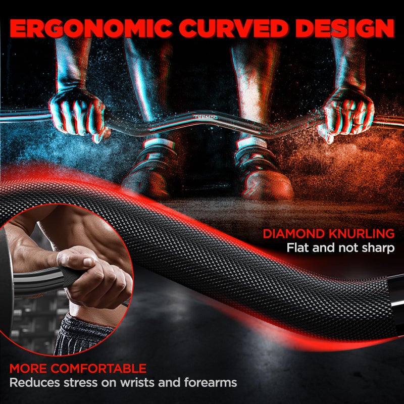 TEEMOO Olympic EZ Curl Barbell Bar, 47" Curl Bar with 2 Spring Collars, Curling bar for Weight Lifting, Squat, Hip Thrusts, Biceps, 500lb Weight Capacity, E-Coat Finish for 2 inch Weight Plates (Black) - Image 2