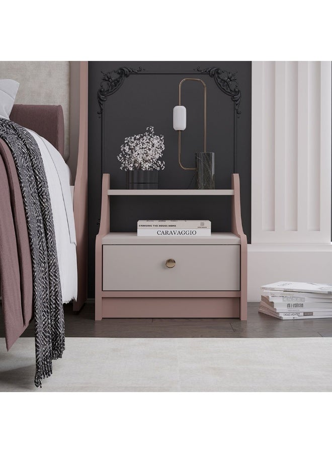 DANUBE HOME طاولة جانبية مزهرة ذات درج واحد | طاولة سرير متعددة الوظائف | طاولة جانبية موفرة للمساحة | أثاث بتصميم عصري لغرفة النوم L45xW40xH48cm - وردي فاتح + بيج فاتح - Image 5