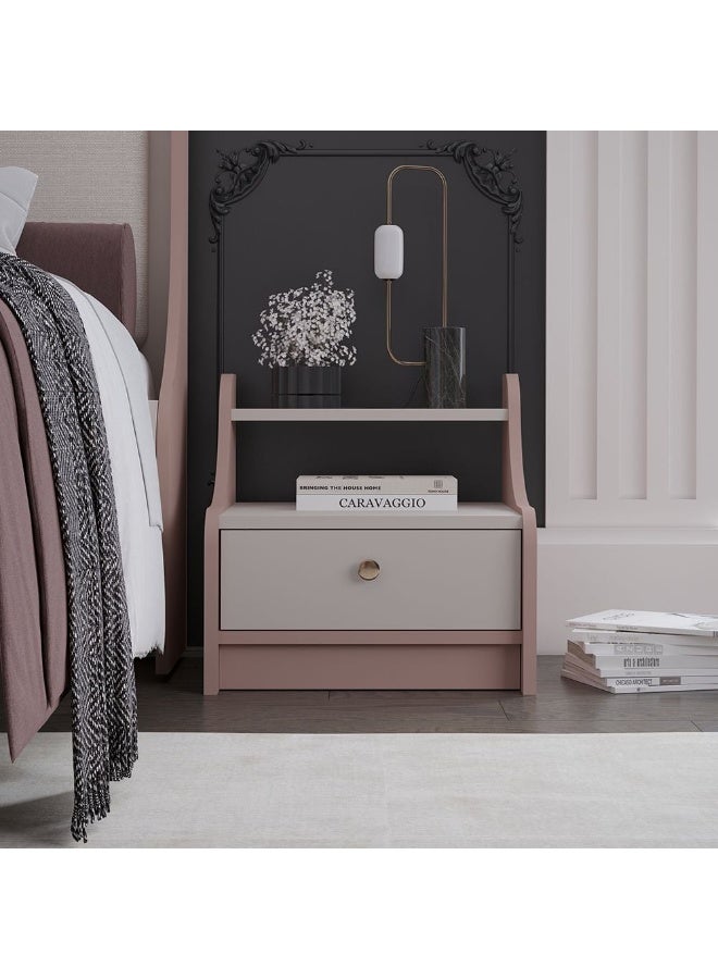 DANUBE HOME طاولة جانبية مزهرة ذات درج واحد | طاولة سرير متعددة الوظائف | طاولة جانبية موفرة للمساحة | أثاث بتصميم عصري لغرفة النوم L45xW40xH48cm - وردي فاتح + بيج فاتح - Image 1