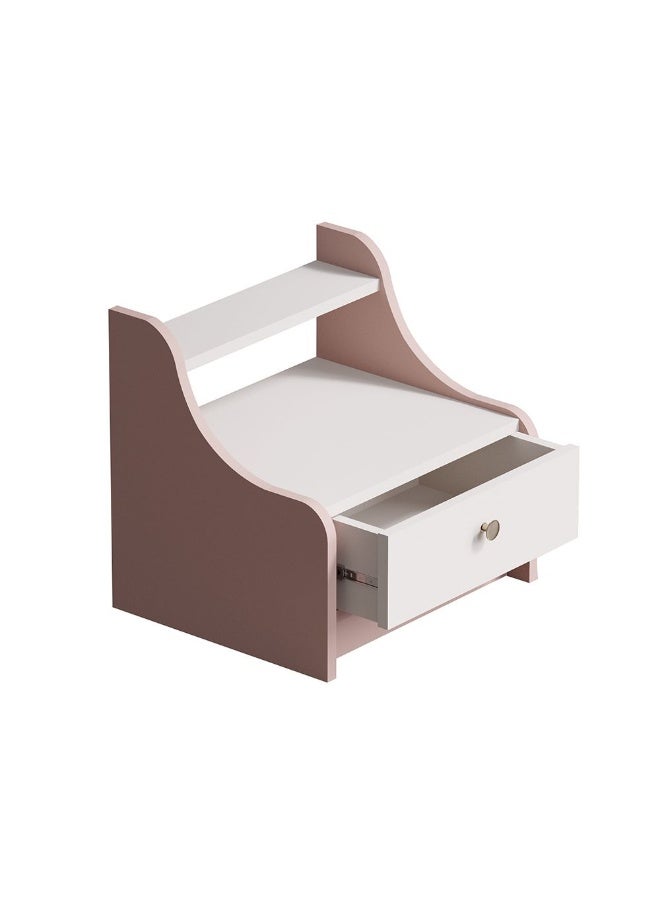 DANUBE HOME طاولة جانبية مزهرة ذات درج واحد | طاولة سرير متعددة الوظائف | طاولة جانبية موفرة للمساحة | أثاث بتصميم عصري لغرفة النوم L45xW40xH48cm - وردي فاتح + بيج فاتح - Image 3