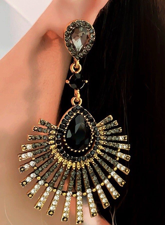 أقراط أذن جهمكا هندية للعامرات، أقراط أذن طويلة مطلحة بالذهب سوداء وذهبية، أقراط أذن عرقية بصمات - Image 3