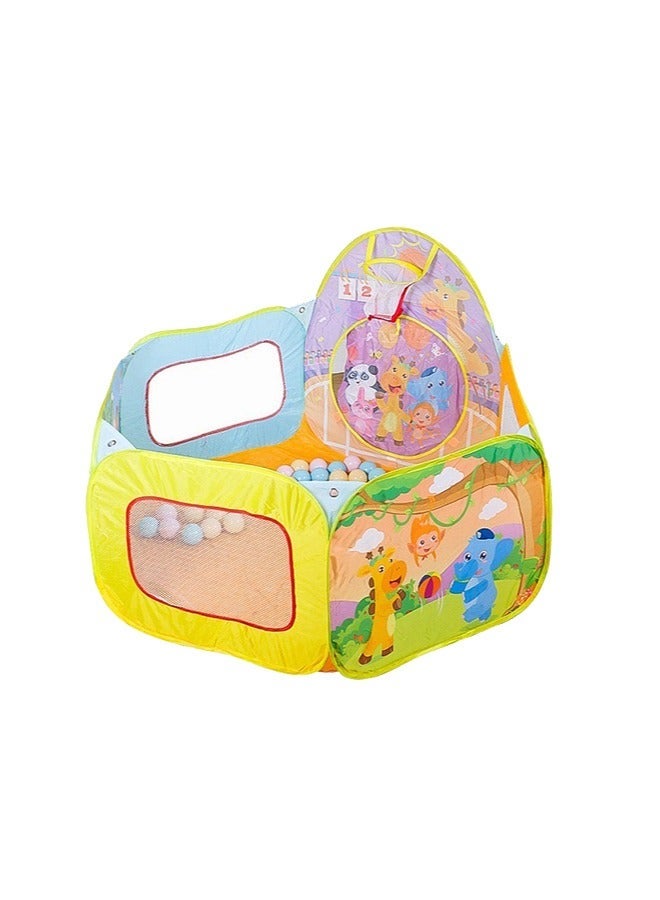 PYEBE Foldable Ball Pit Pop Up Tent Playhouse With Basketball Hoop And Plastic Balls - Image 1