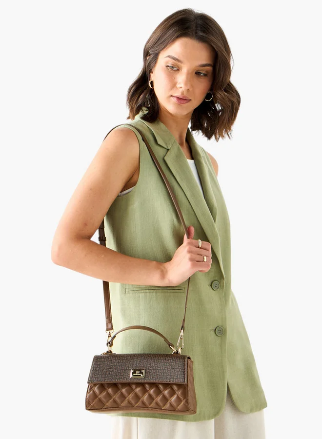 Flora Bella By Shoexpress Women Monogram Print Satchel Bag with Detachable Strap