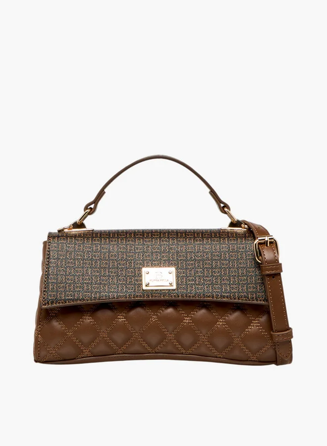Flora Bella By Shoexpress Women Monogram Print Satchel Bag with Detachable Strap