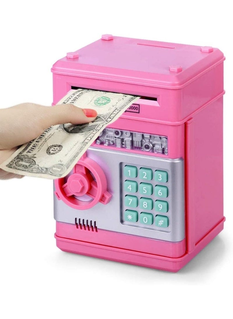 ARGT Electronic Piggy Bank Code Lock for Kids Baby Toy, Mini ATM Safe Coin Cash Banks Real Money Saving Box with Password, Auto Money Scroll for Children,Boys Girls Birthday (PINK) - Image 1