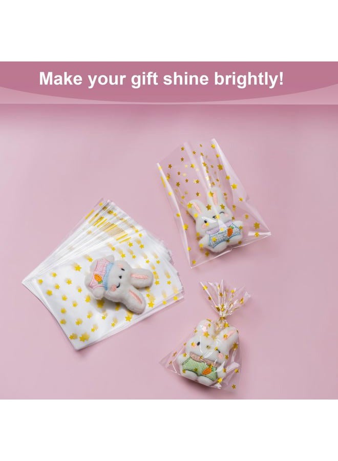 Aegero 120 Pcs Christmas Cellophane Treat Bags, Xmas Gift Candy Goodies Bags with 140 Pcs Twists for Xmas Party Favor Supplies,Kids Party Favors,Snacks Cookies Packing(5 x 7 inches,Gold Star) - Image 4