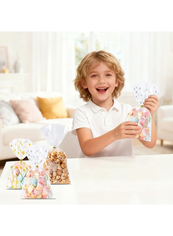 Aegero 120 Pcs Christmas Cellophane Treat Bags, Xmas Gift Candy Goodies Bags with 140 Pcs Twists for Xmas Party Favor Supplies,Kids Party Favors,Snacks Cookies Packing(5 x 7 inches,Gold Star) - Image 3