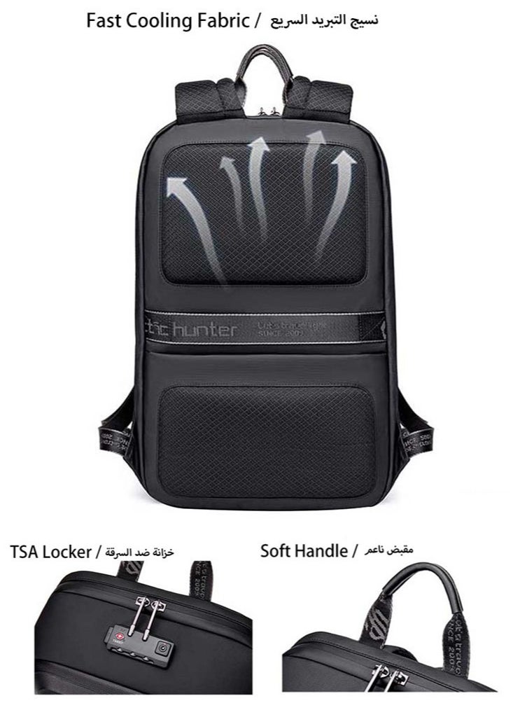 ARCTIC HUNTER - Anti Theft Business Travel Laptop Backpack, Waterproof School Bag with TSA Locker, Black - Image 1