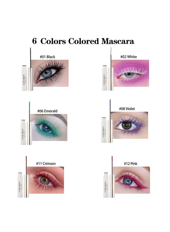 BONNIE CHOICE 6 Colors Colored Mascara Set For Eyelashes, Red Pink Purple Green White Black Colorful Waterproof Mascara Charming Long Lasting Voluminous Mascara Eye Makeup Mother'S Day Gifts For Women  - Image 5