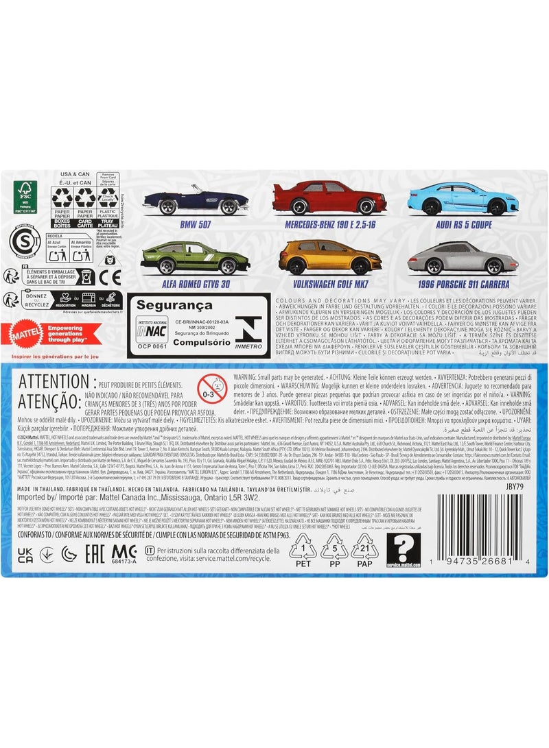 Hot Wheels سيارات هوت ويلز بمقياس 1:64، مجموعة من 6 مركبات أوروبية بتصميم مرتفع (قد تختلف الأنماط)  - Image 5