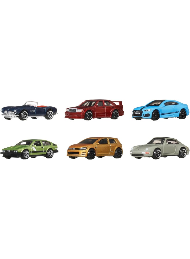 Hot Wheels سيارات هوت ويلز بمقياس 1:64، مجموعة من 6 مركبات أوروبية بتصميم مرتفع (قد تختلف الأنماط)  - Image 4