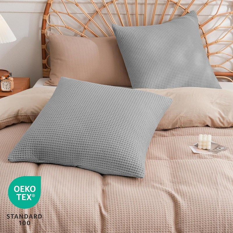 PHF 2 Piece 45cm x 45cm Cotton Waffle Weave Throw Pillow Covers, Elegant Decorative Square Covers, No Filling, Light Grey - Image 2