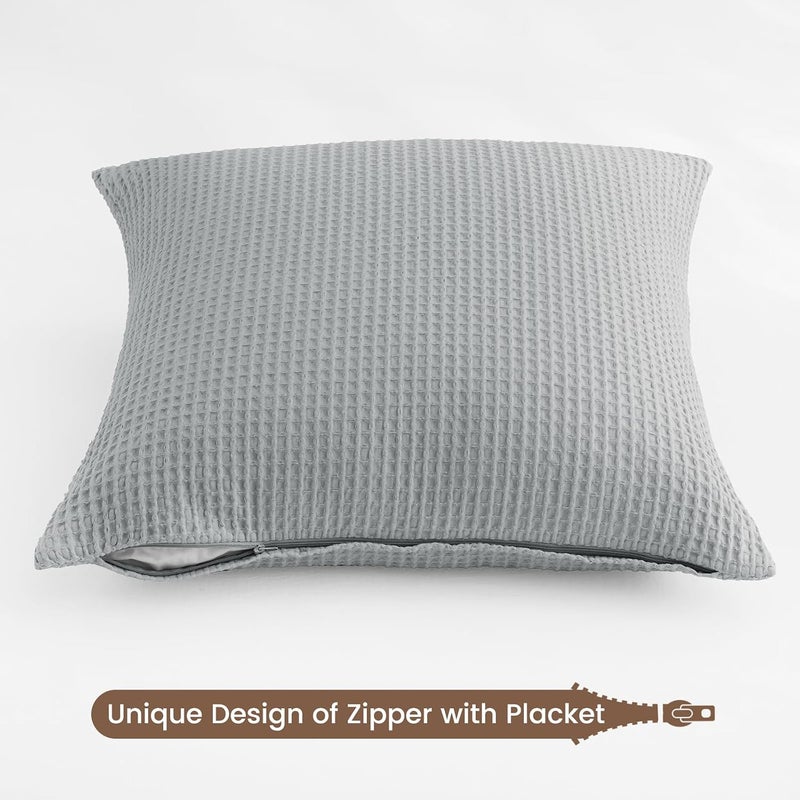 PHF 2 Piece 45cm x 45cm Cotton Waffle Weave Throw Pillow Covers, Elegant Decorative Square Covers, No Filling, Light Grey - Image 5