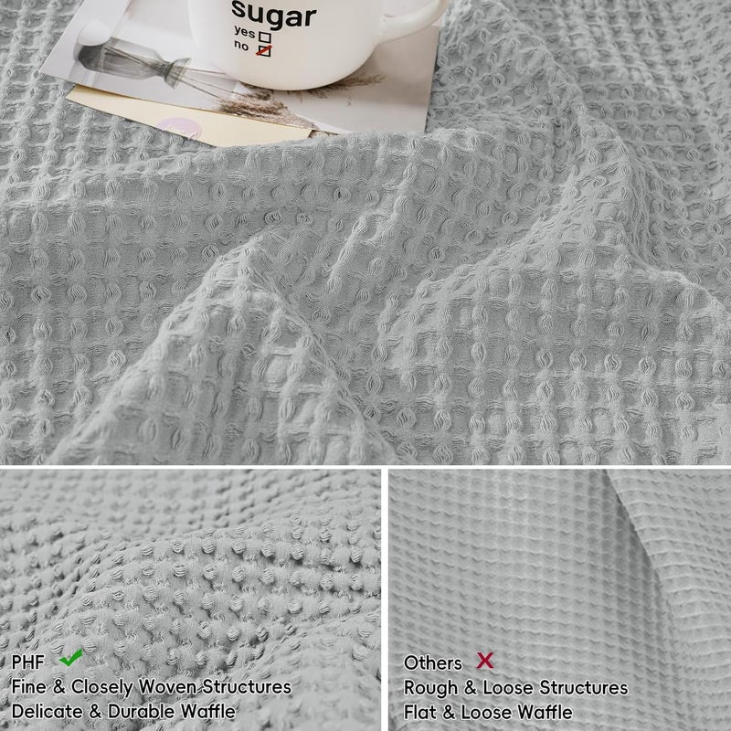 PHF 2 Piece 45cm x 45cm Cotton Waffle Weave Throw Pillow Covers, Elegant Decorative Square Covers, No Filling, Light Grey - Image 4