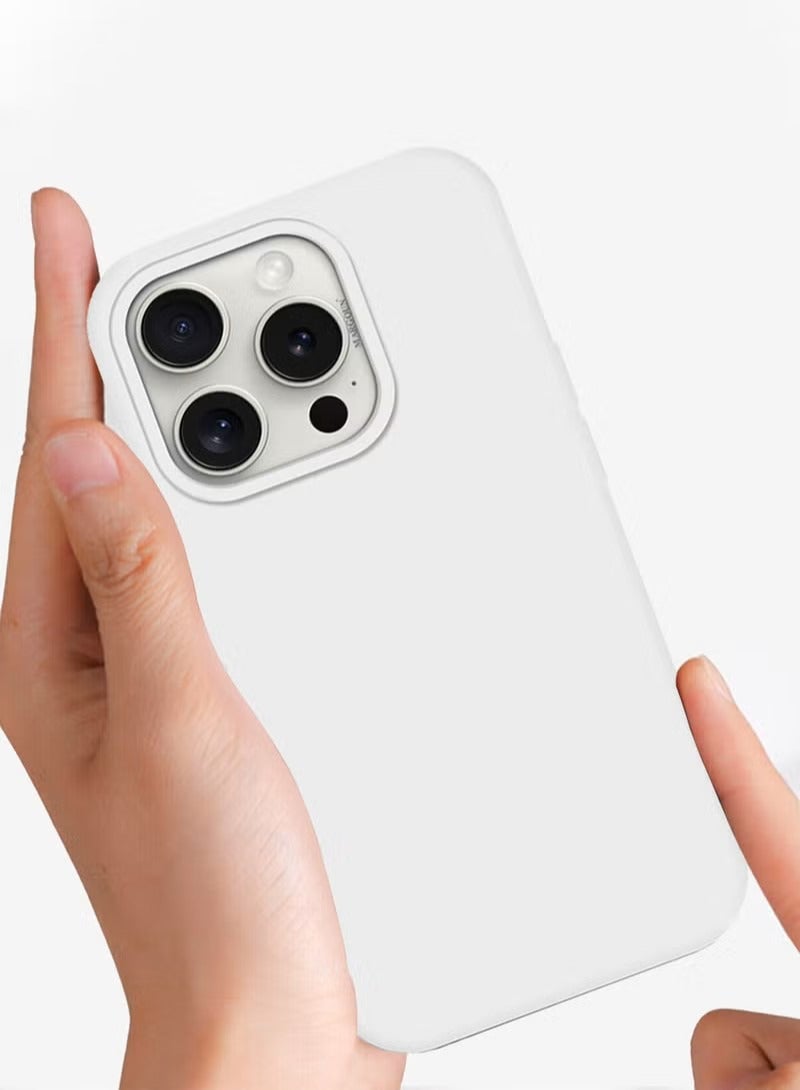 عام Ultra-Slim Liquid Silicone Case for iPhone 16 Pro Max | Premium Soft-Touch Protective Cover with Internal Microfiber Lining & Enhanced Camera Protection – White - Image 3