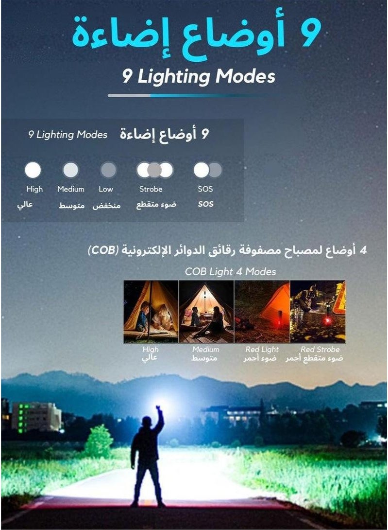 Flashlight for Camping | 9 Modes High Lumens Waterproof and Shockproof Torch Light | 1500 Meters Zoomable 30W LED Camping Accessory | 5000mAh Rechargeable Battery for Up to 10-Hour Usage | Magnetic Base with COB Side Light for Multiple Use Cases - Image 2