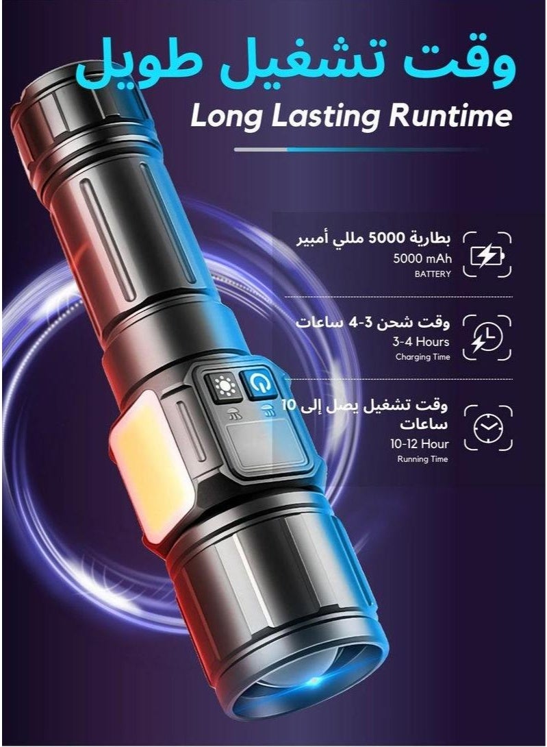 Flashlight for Camping | 9 Modes High Lumens Waterproof and Shockproof Torch Light | 1500 Meters Zoomable 30W LED Camping Accessory | 5000mAh Rechargeable Battery for Up to 10-Hour Usage | Magnetic Base with COB Side Light for Multiple Use Cases - Image 5