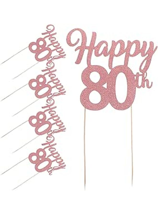 5pcs Glitter Birthday Cupcake Toppers Food Picks 80th Anniversary Cake Decorations Set - Image 1