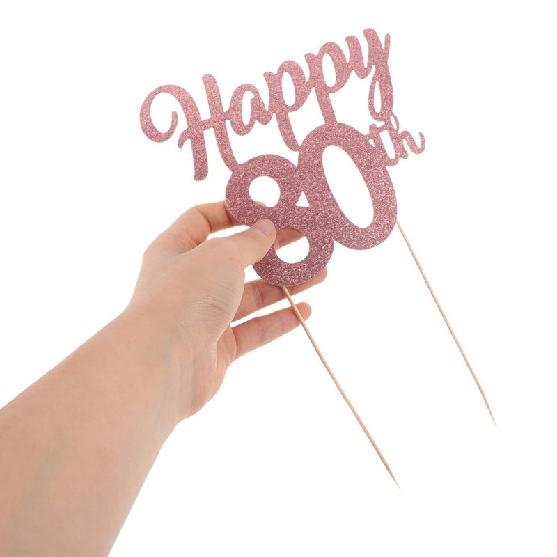5pcs Glitter Birthday Cupcake Toppers Food Picks 80th Anniversary Cake Decorations Set - Image 5