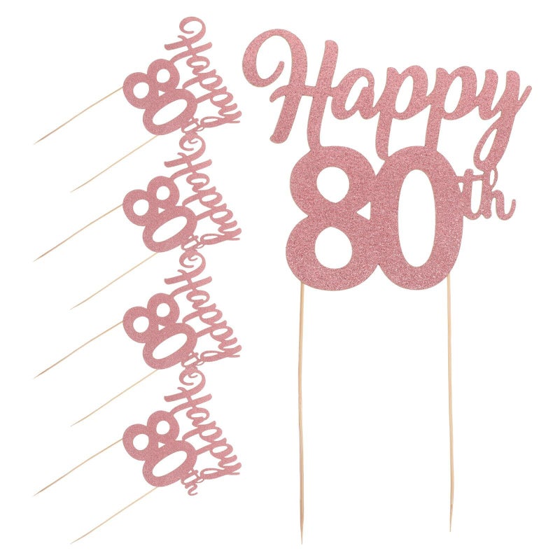 5pcs Glitter Birthday Cupcake Toppers Food Picks 80th Anniversary Cake Decorations Set - Image 2
