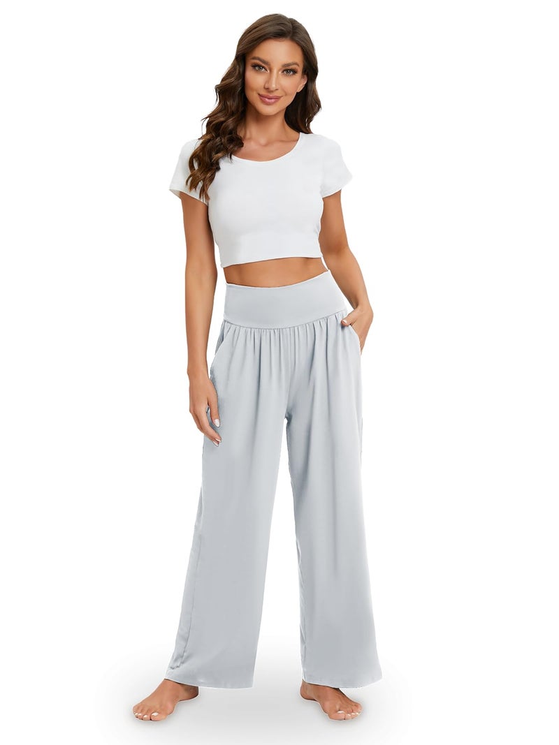 Gracyoga Wide Leg Yoga Pants for Women Casual Loose Cozy Sweatpants High Waisted Lounge Pajama Flowy Pants With Pockets - Image 5