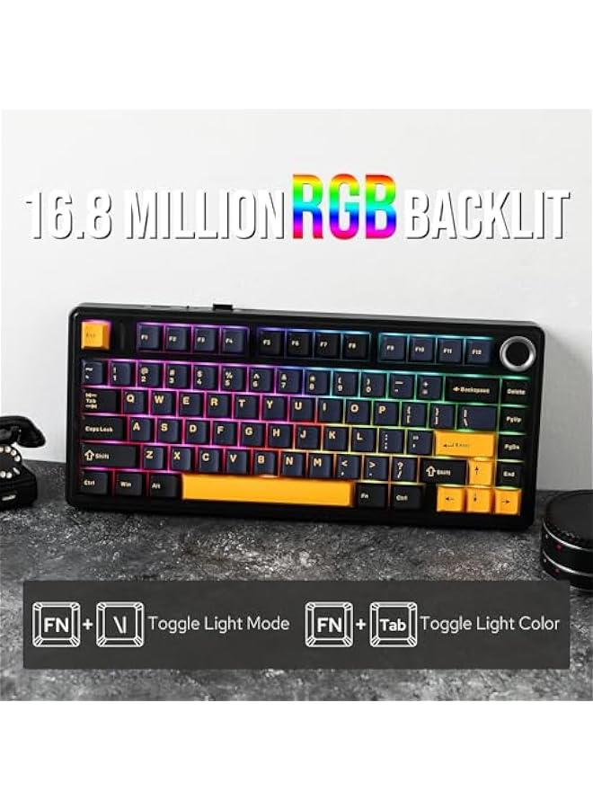 x Aula F75 Gasket Mechanical Keyboard, 75% Wireless Hot Swappable Gaming Keyboard with Five-Layer Paddingu0026Knob, Bluetooth/2.4GHz/USB-C, RGB (Black, Ice Vein Switch) - Image 5