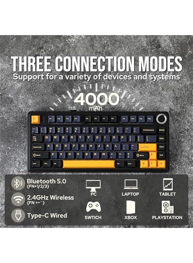 x Aula F75 Gasket Mechanical Keyboard, 75% Wireless Hot Swappable Gaming Keyboard with Five-Layer Paddingu0026Knob, Bluetooth/2.4GHz/USB-C, RGB (Black, Ice Vein Switch) - Image 3