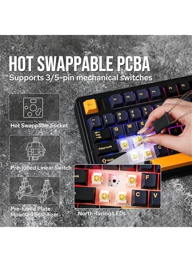 x Aula F75 Gasket Mechanical Keyboard, 75% Wireless Hot Swappable Gaming Keyboard with Five-Layer Paddingu0026Knob, Bluetooth/2.4GHz/USB-C, RGB (Black, Ice Vein Switch) - Image 4