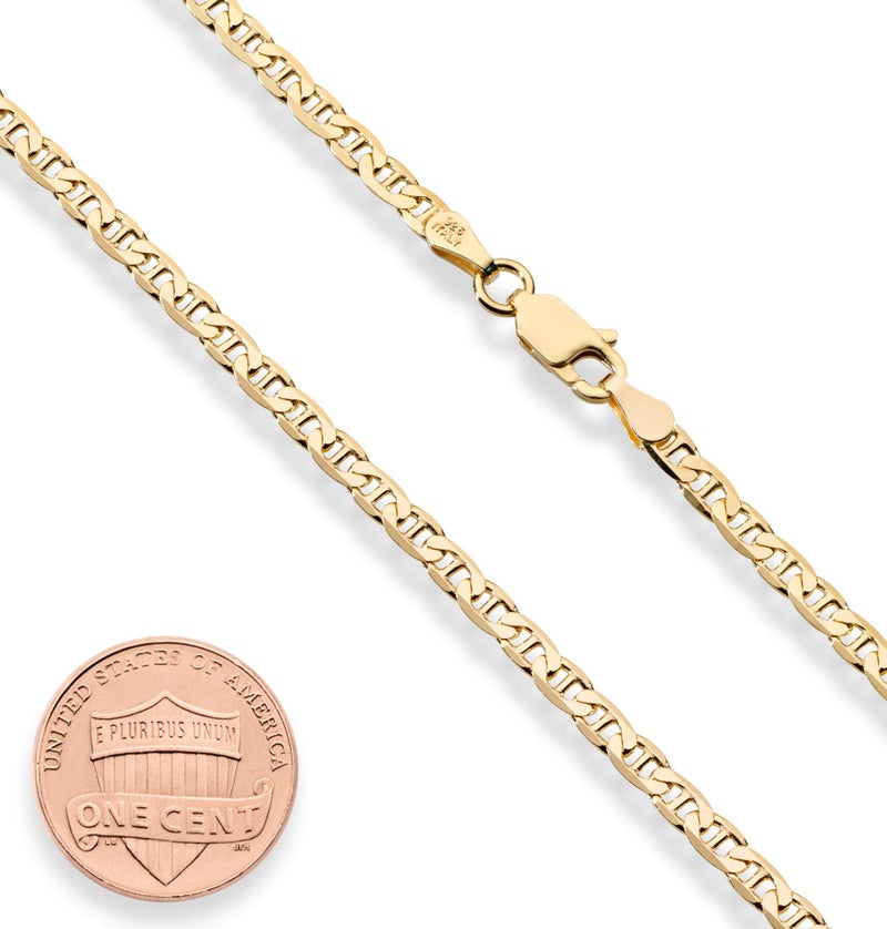 Miabella 18K Gold Plated 925 Sterling Silver Italian 3mm, 4mm, 6mm Flat Mariner Link Chain Necklace for Men Women, Made in Italy (3mm, Length 18 Inches) - Image 2
