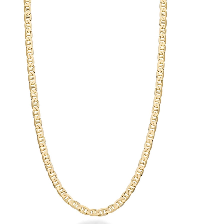 Miabella 18K Gold Plated 925 Sterling Silver Italian 3mm, 4mm, 6mm Flat Mariner Link Chain Necklace for Men Women, Made in Italy (3mm, Length 18 Inches) - Image 1