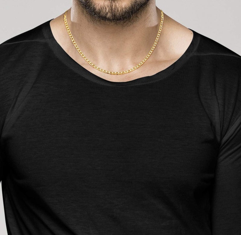 Miabella 18K Gold Plated 925 Sterling Silver Italian 3mm, 4mm, 6mm Flat Mariner Link Chain Necklace for Men Women, Made in Italy (3mm, Length 18 Inches) - Image 4