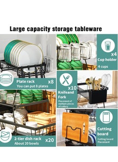 Yoawllty 3 Tier Dish Drying Rack, Kitchen Dish Rack with Drain Board for Kitchen Organization, Detachable Large Black Capacity Dish Drainer Organizer  - Image 2
