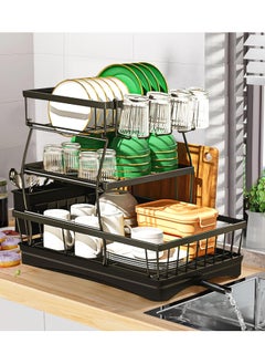 Yoawllty 3 Tier Dish Drying Rack, Kitchen Dish Rack with Drain Board for Kitchen Organization, Detachable Large Black Capacity Dish Drainer Organizer  - Image 1