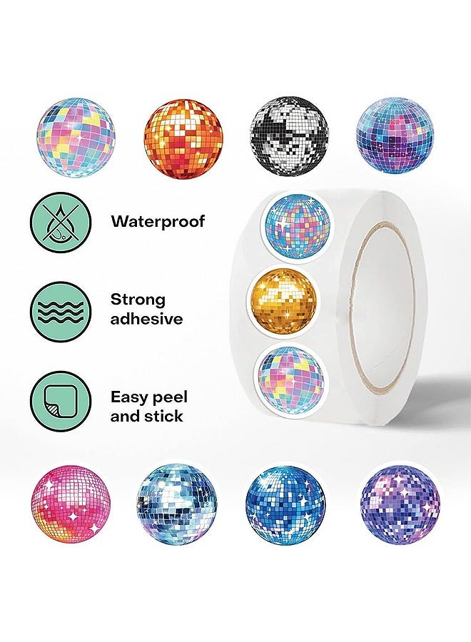 MXN 500 Pcs Disco Sticker Rolls for Kids, 8 Tyles Disco Pattern Round Seal Label Stickers, Teacher Stickers for Kids Birthday Party School Reward Giveaways - Image 3