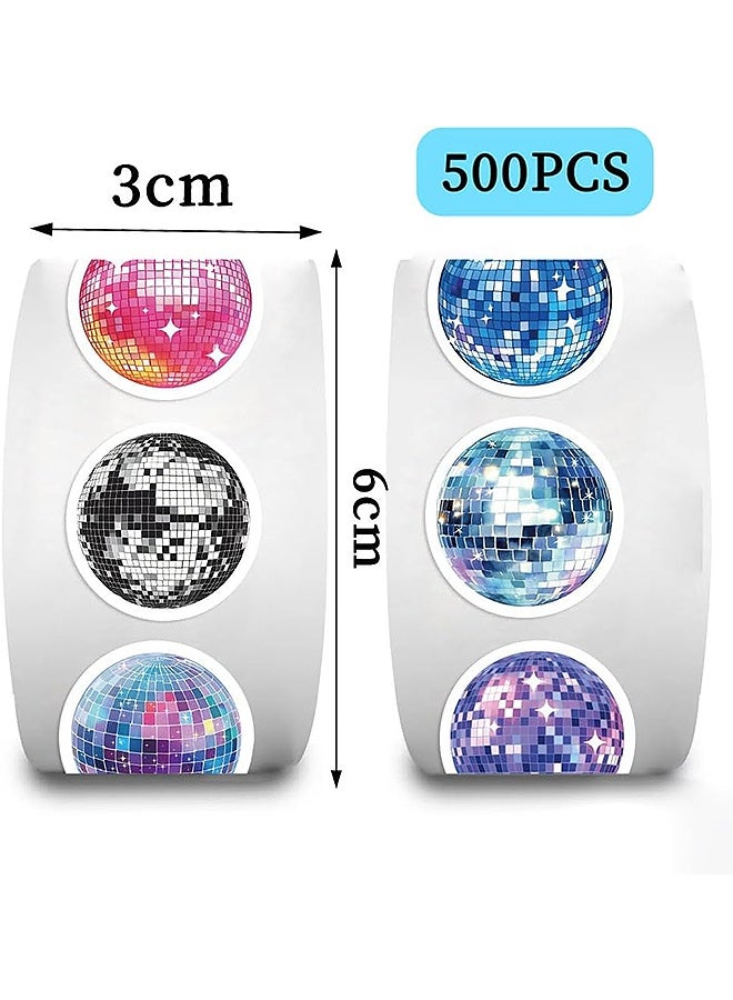 MXN 500 Pcs Disco Sticker Rolls for Kids, 8 Tyles Disco Pattern Round Seal Label Stickers, Teacher Stickers for Kids Birthday Party School Reward Giveaways - Image 2
