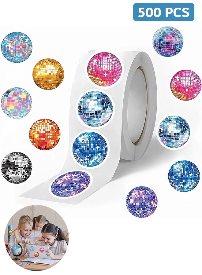MXN 500 Pcs Disco Sticker Rolls for Kids, 8 Tyles Disco Pattern Round Seal Label Stickers, Teacher Stickers for Kids Birthday Party School Reward Giveaways - Image 1