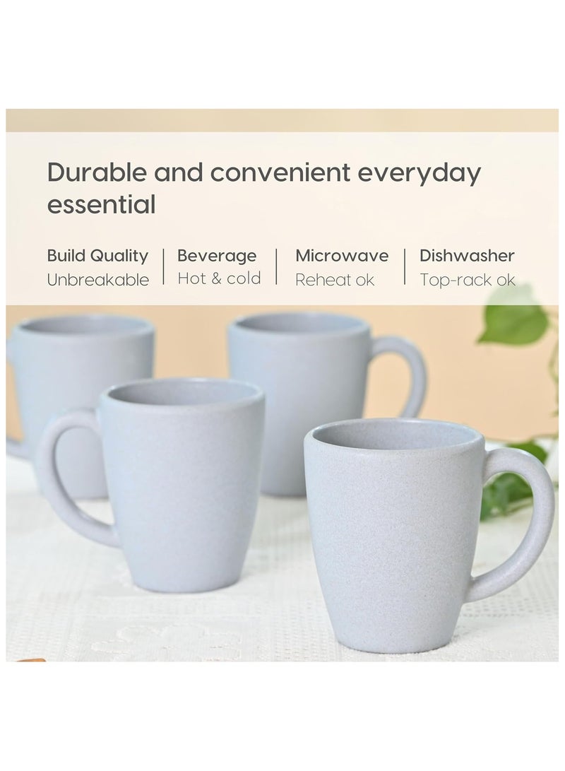 FRENVI Earth-Friendly Classic Coffee Mug 300 ml | Made with Rice Husk & Bamboo Fibers | Microwave Safe |Set of 4|Grey - Image 4