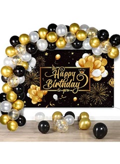 Tatuo Black And Gold Birthday Party Decorations 50 Pieces Gold Black Balloon Arch Garland Kit Happy Birthday Backdrop Banner Decorations For Kids Men Women Anniversary Birthday Party Supplies Decor  - Image 1