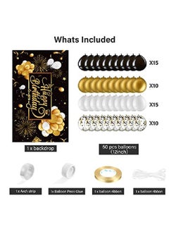Tatuo Black And Gold Birthday Party Decorations 50 Pieces Gold Black Balloon Arch Garland Kit Happy Birthday Backdrop Banner Decorations For Kids Men Women Anniversary Birthday Party Supplies Decor  - Image 2
