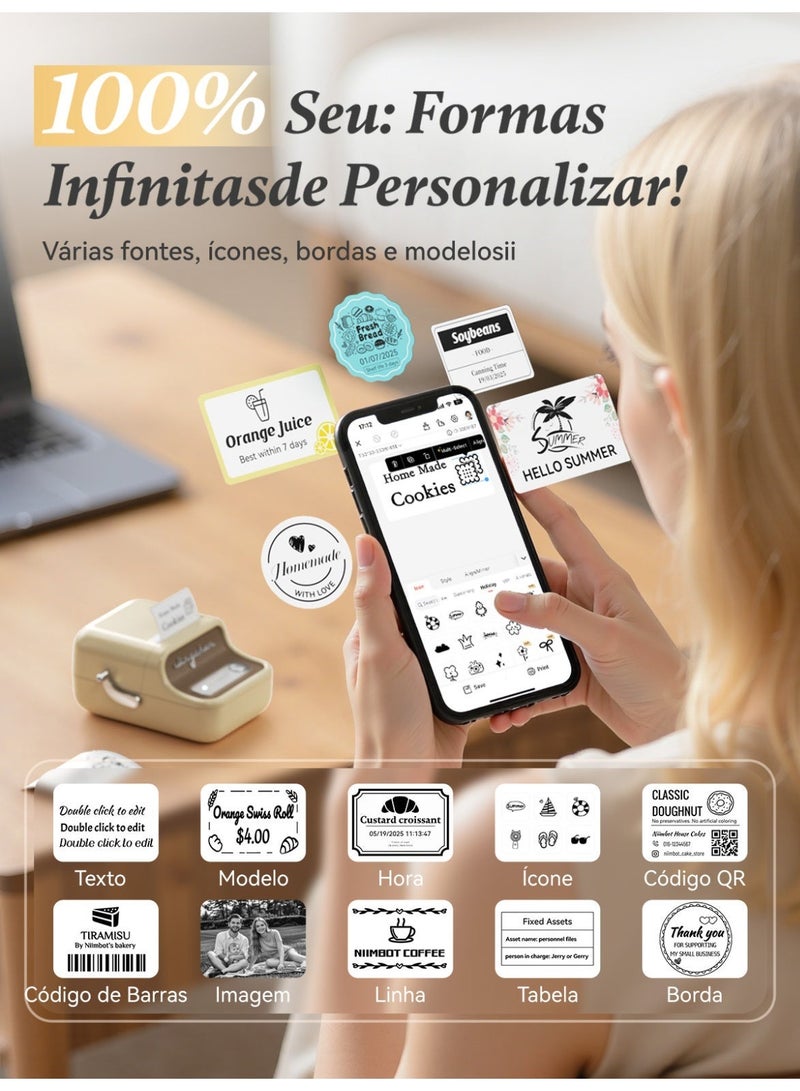 نيمبوت طابعة ملصقات B21، طابعة ملصقات حرارية، صانعات ملصقات محمولة بدون حبر للمنزل/المكتب/الاعمال، مع عبوة واحدة 50 × 30 ملم ملصق ابيض، متوافقة مع iOS واندرويد (ابيض) - Image 3