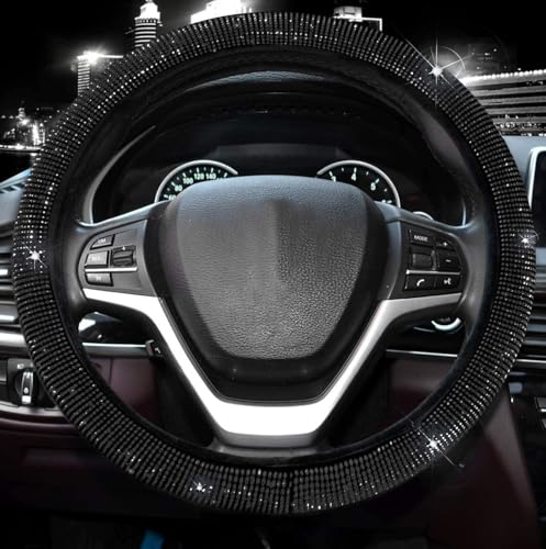 Valleycomfy Steering Wheel Cover for Women 15 1/2 inches-16 inches Bling Bling Crystal Diamond Sparkling for F150 F250 F350 Ram 4Runner Tacoma Tundra Range Rover (Black with Black Diamond) - Image 2
