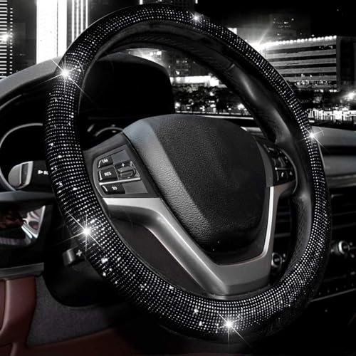 Valleycomfy Steering Wheel Cover for Women 15 1/2 inches-16 inches Bling Bling Crystal Diamond Sparkling for F150 F250 F350 Ram 4Runner Tacoma Tundra Range Rover (Black with Black Diamond) - Image 1