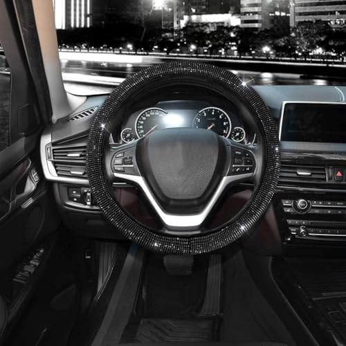 Valleycomfy Steering Wheel Cover for Women 15 1/2 inches-16 inches Bling Bling Crystal Diamond Sparkling for F150 F250 F350 Ram 4Runner Tacoma Tundra Range Rover (Black with Black Diamond) - Image 3