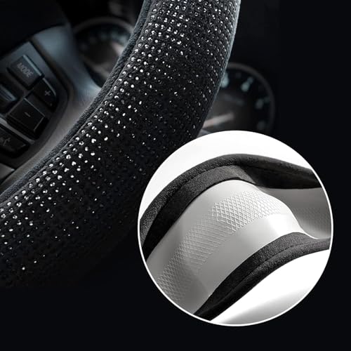 Valleycomfy Steering Wheel Cover for Women 15 1/2 inches-16 inches Bling Bling Crystal Diamond Sparkling for F150 F250 F350 Ram 4Runner Tacoma Tundra Range Rover (Black with Black Diamond) - Image 4