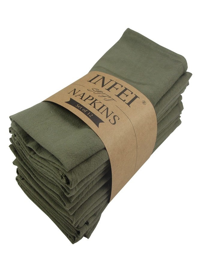 INFEI Plain Color Dinner Cloth Napkins, Set of 12 (15.7 x 11.8 Inches), Washable Cotton Kitchen Table Napkin, for Cocktail Parties, Weddings, Hotel & Home Use (Army Green) - Image 1