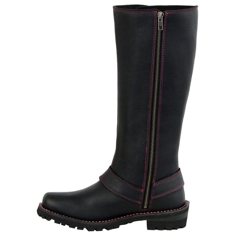 Milwaukee Leather Women's Black 14-inch Leather Harness Motorcycle Boots with Fuchsia Accent Lacing MBL9367-9.5 - Image 3