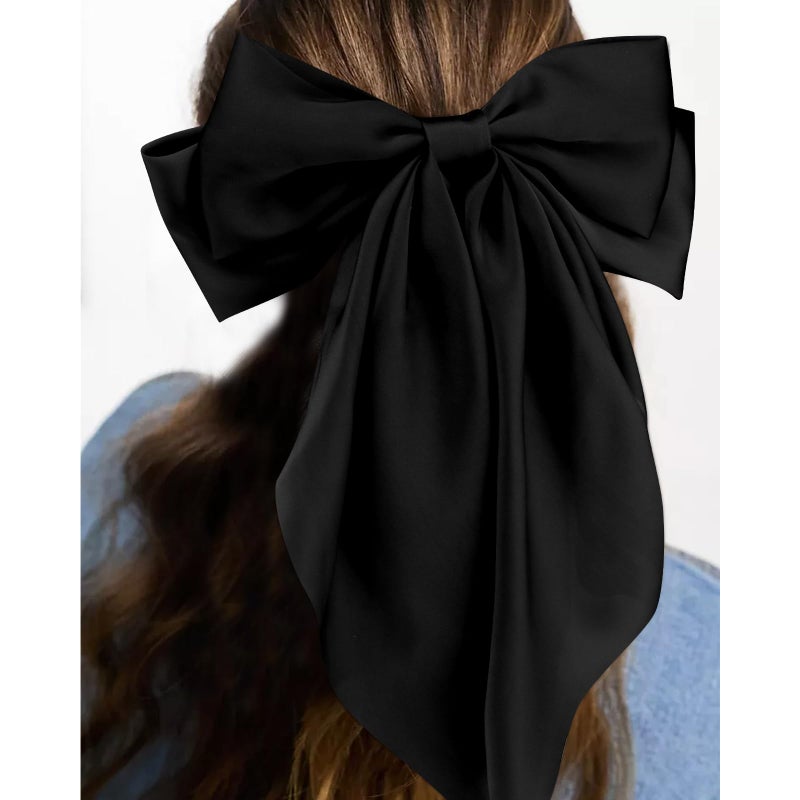 Velscrun Hair Bows for Women Girls 3Pcs White Silky Satin Large Hair Bow Black Coquette Bow Brown Big Bows Hair Clip Oversized Hair Ribbons Long Tail Hair Bow Hair Barrettes Hair Accessories Gifts - Image 4