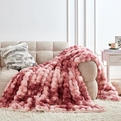 Serenhom 50x60 Inches Ultra-Soft Fuzzy Faux Fur Plush Throw Blanket - Thick, Warm Sherpa for Couch, Sofa, Bedroom, Camping - Decorative Blanket for Cozy Warmth, Bubble Dusty Rose Tie Dye - Image 1